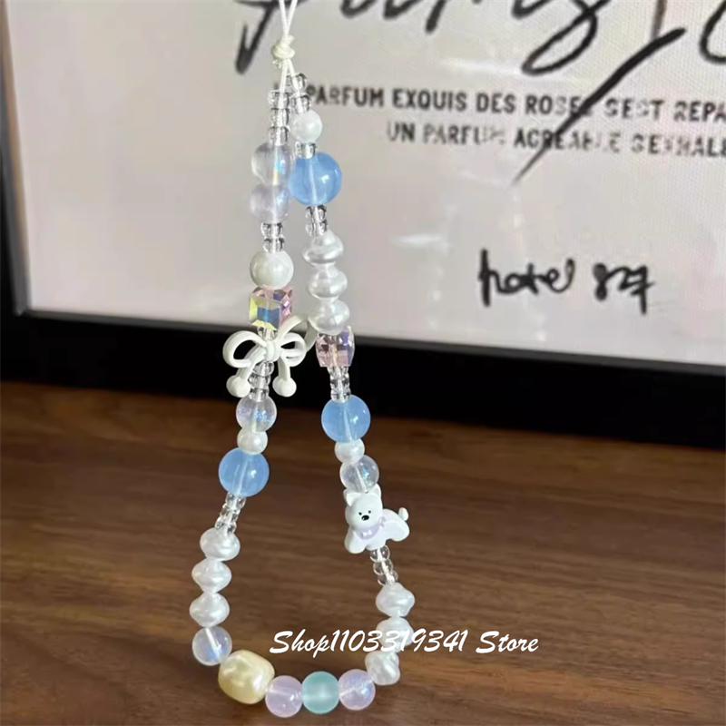 Yellow Phone Accessories - Korean Cute White Bow Puppy Beaded
