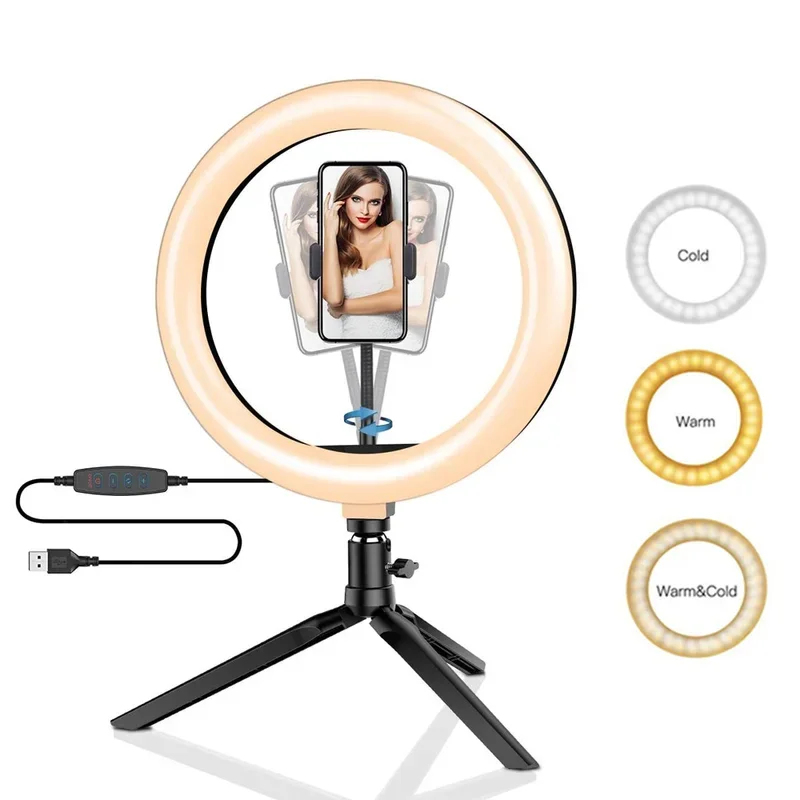 Selfie Stick Tripod - Dimmable26cm LED Ring Light Kit with