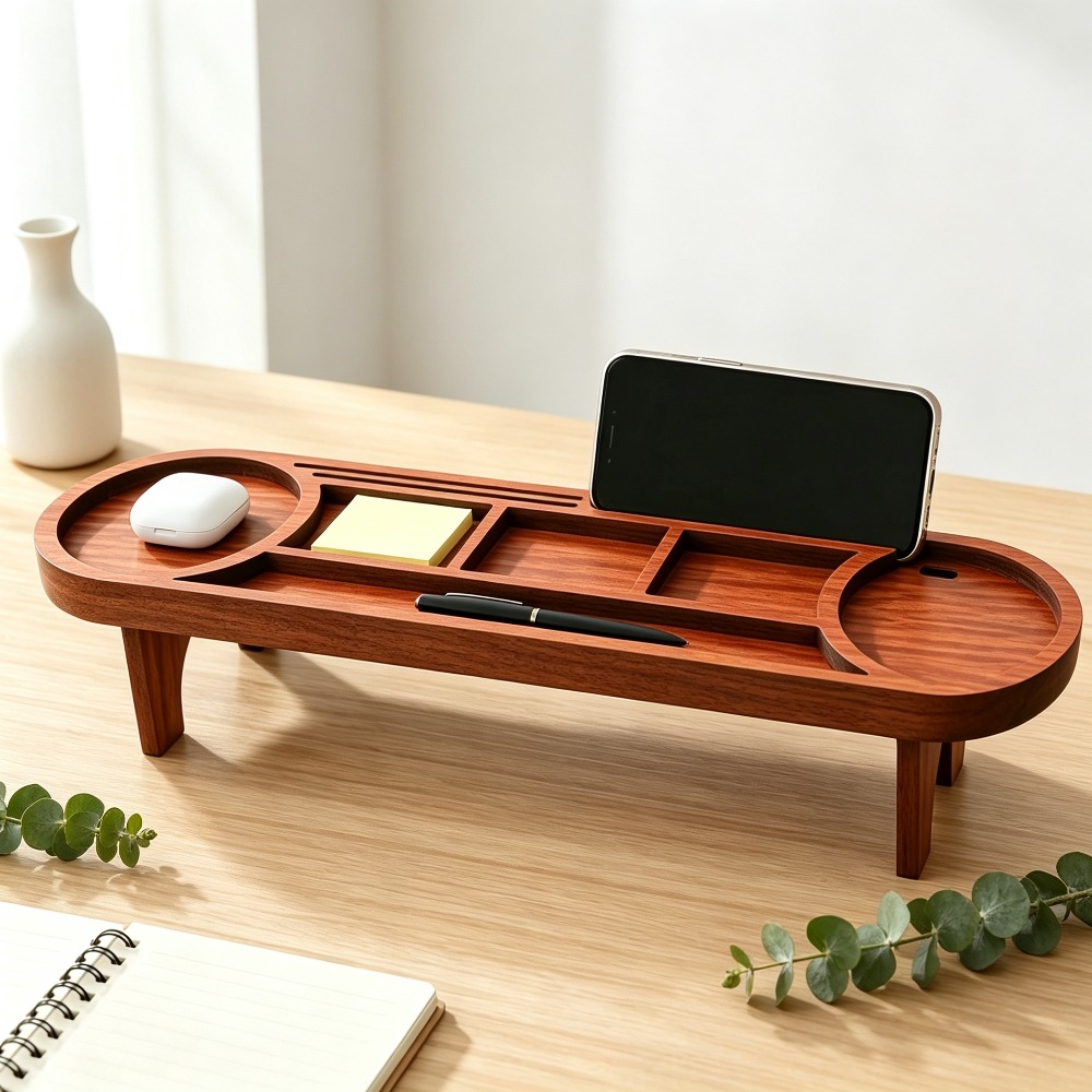 Wooden Desk Organizer with Pho - Phone Accessories Rack บทวิจารณ์และราคา